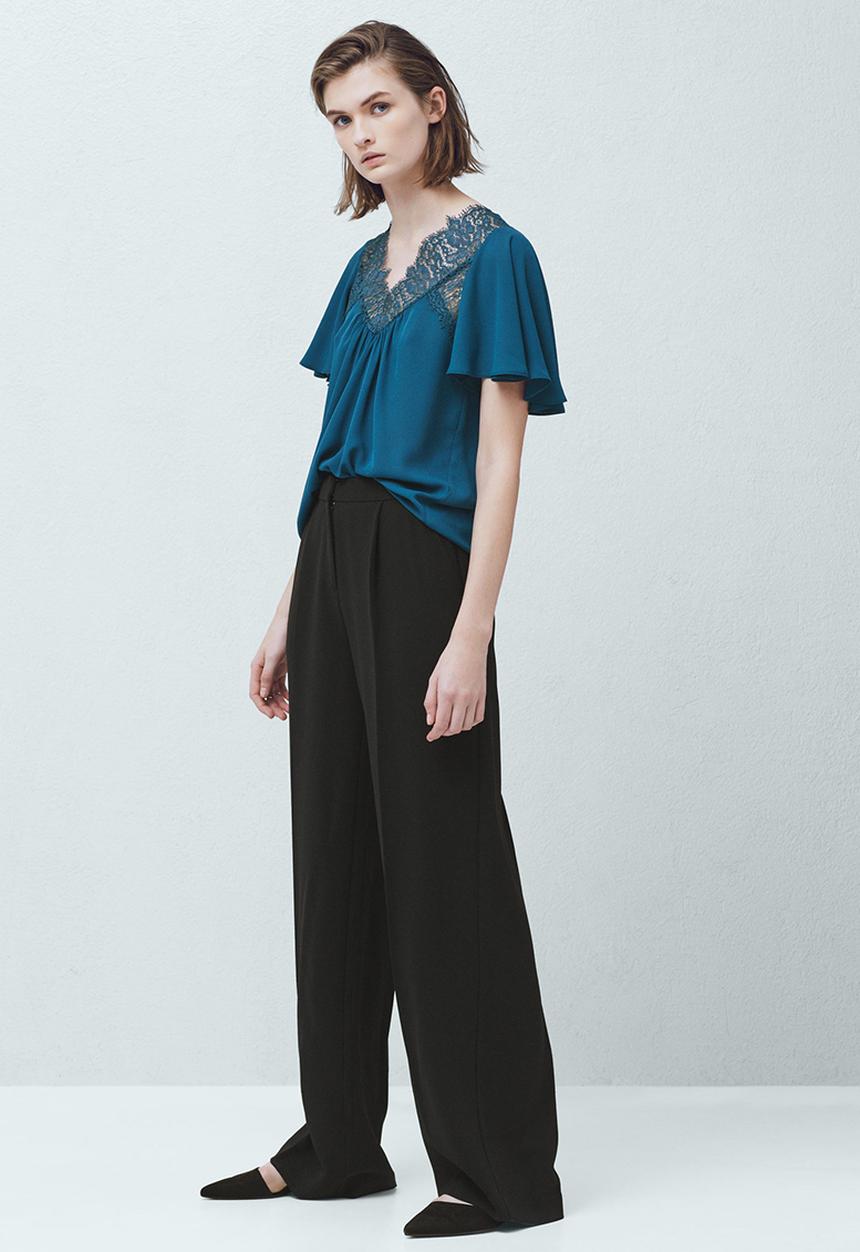 MANGO - Lace Detail Blouse Dark Blue