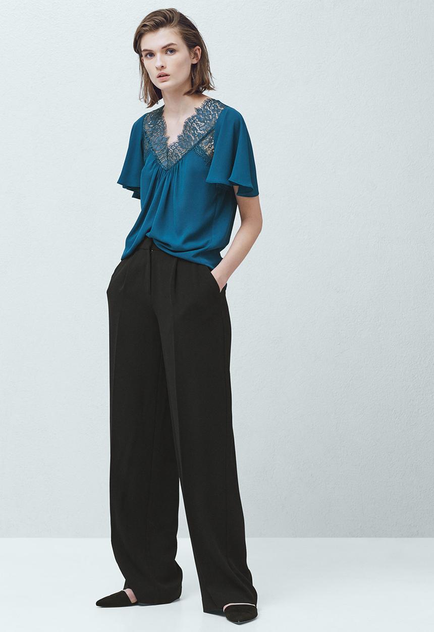 MANGO - Lace Detail Blouse Dark Blue