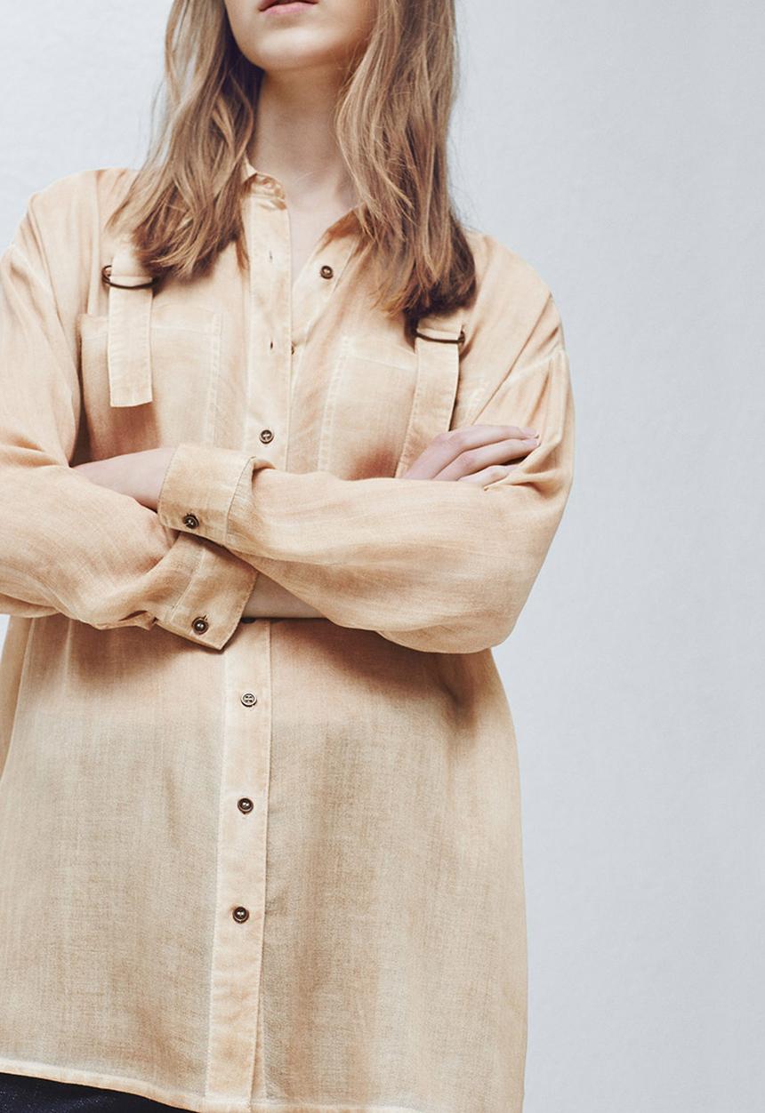 MANGO - Pocket Detail Fluid Shirt Camel