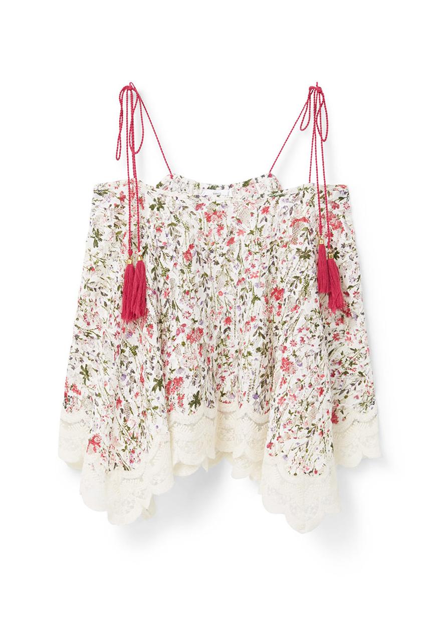 MANGO - Floral Print Lace Trim Top Multi-colour