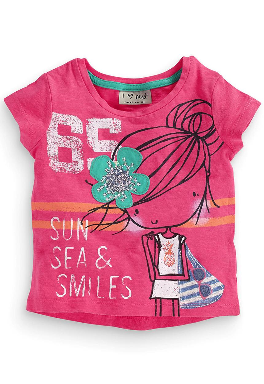 Next - Flower Applique T-Shirt Mid Pink