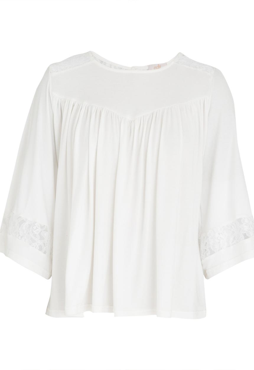 edit - Lace Inset Flared Top Cream