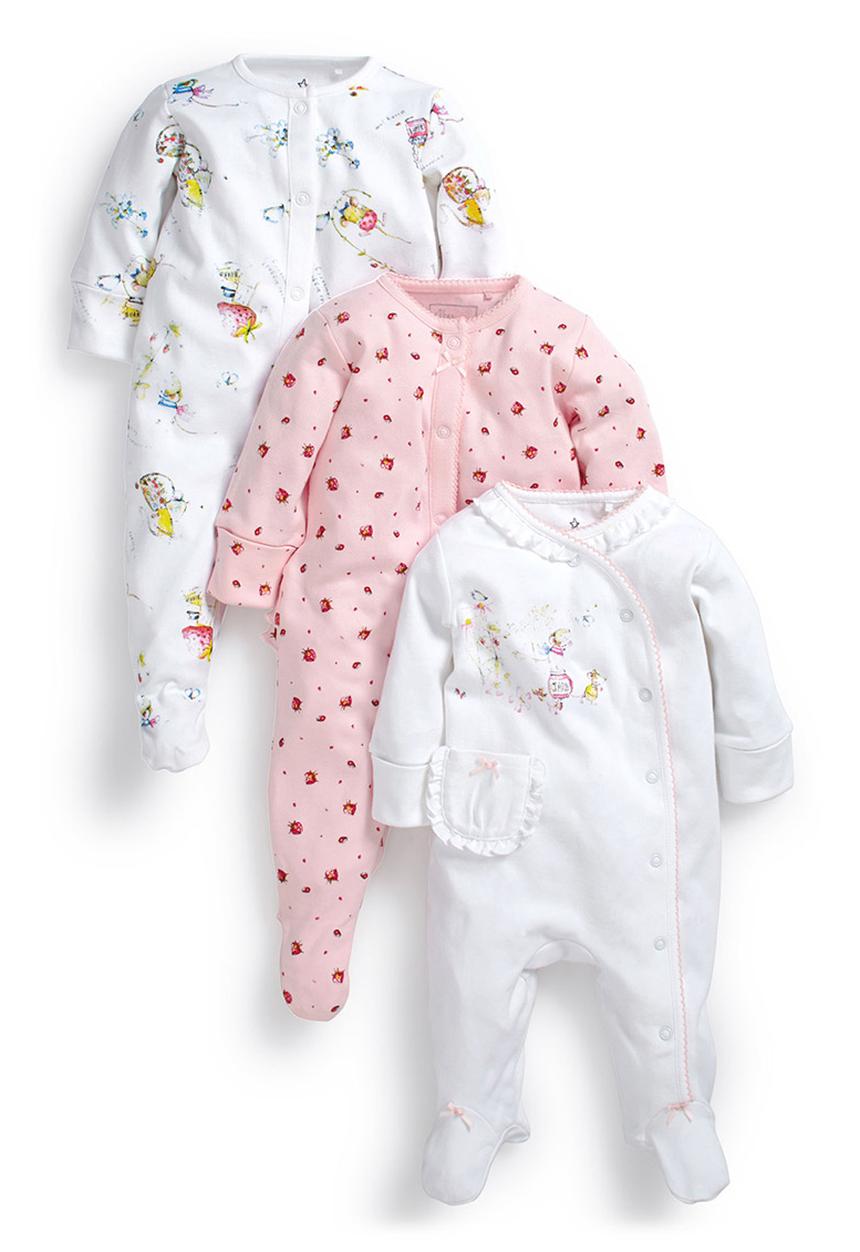 Next - My First Wardrobe Sketchy Animal Sleepsuits 3-Pack Multi-Colour