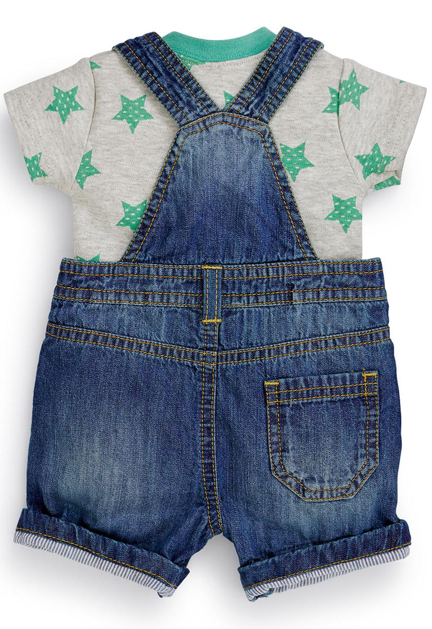 Next - Crop Denim Authentic Dungarees With Bodysuit Blue/White