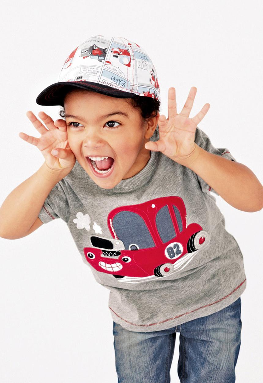 Next - Applique Car T-Shirt Pale Grey