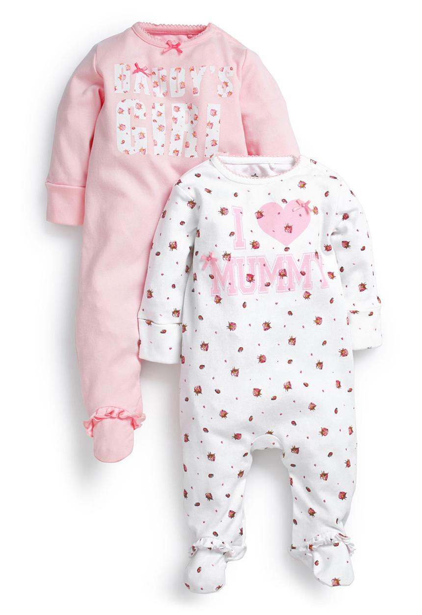 Next - Pretty Mum And Dad Slogan Sleepsuits 2-Pack Multi-Colour