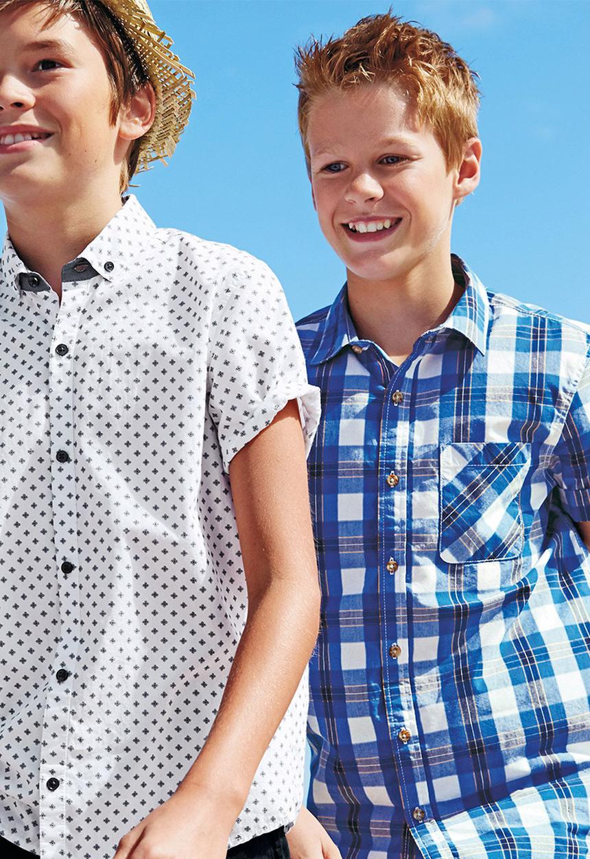 Next - Gingham Short-Sleeve Shirt Blue/White