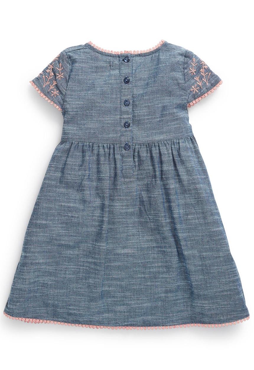 Next - Chambray Embroidered Dress Mid Blue