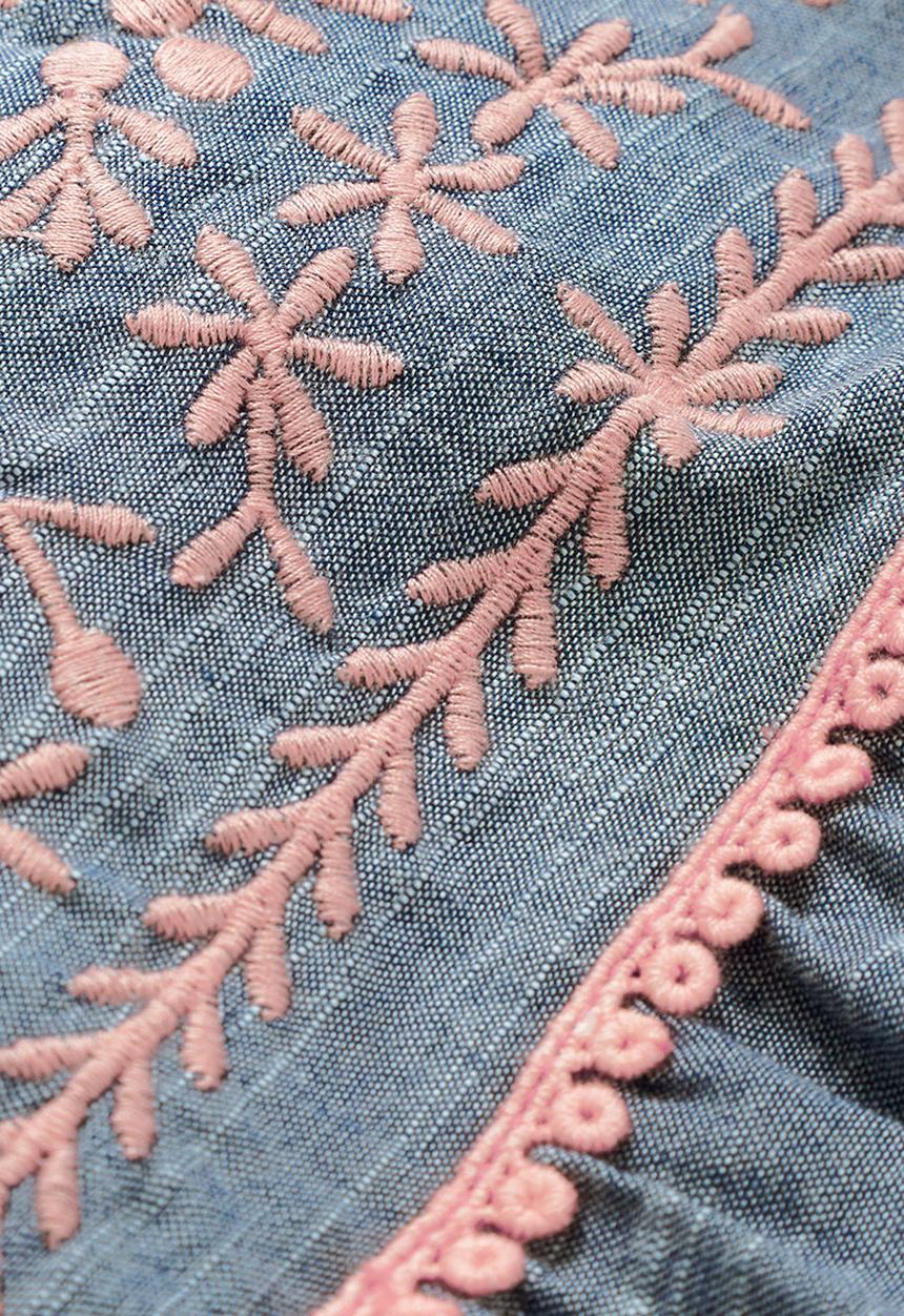 Next - Chambray Embroidered Dress Mid Blue