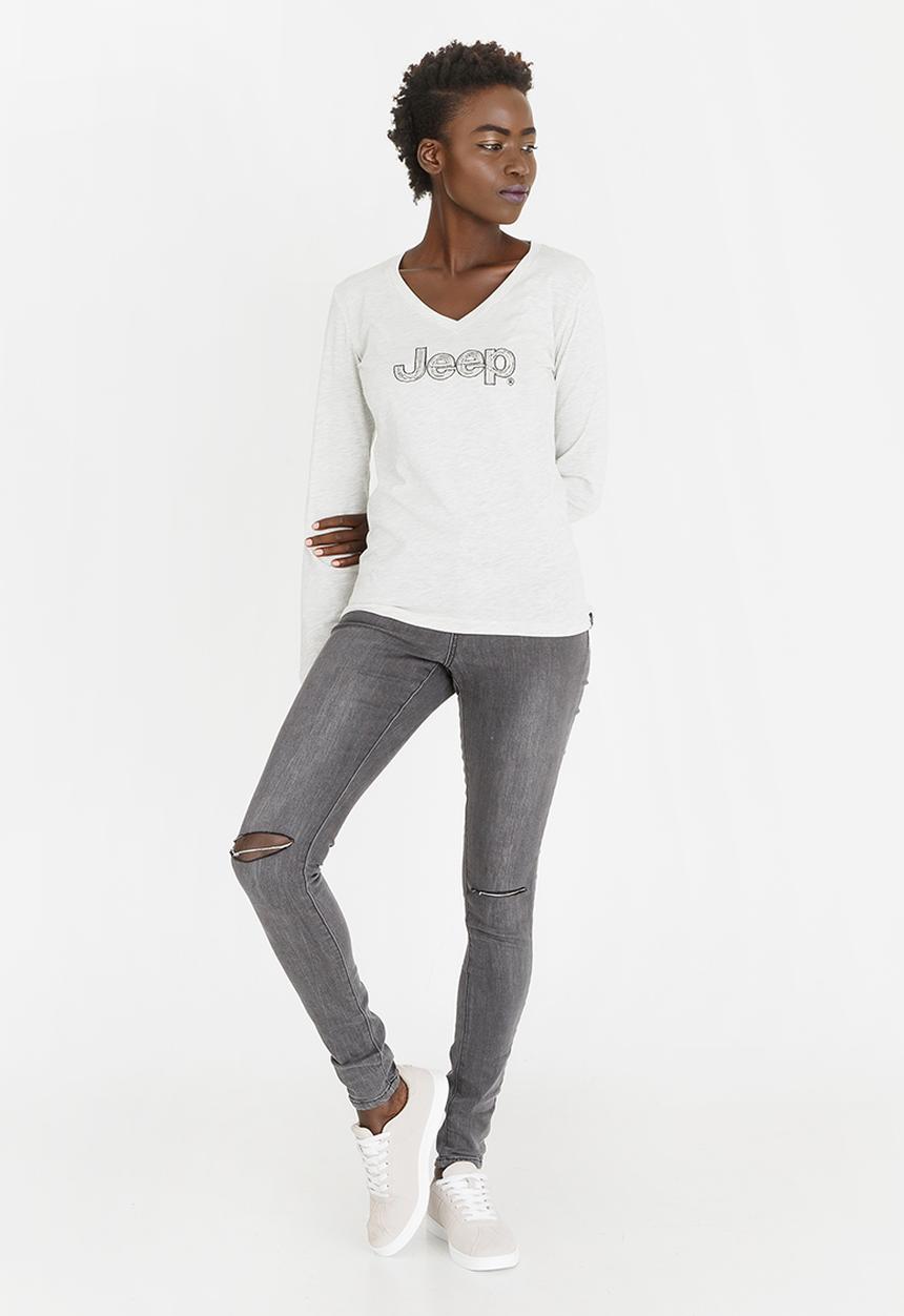 JEEP - Long Sleeve V-neck Tee Stone