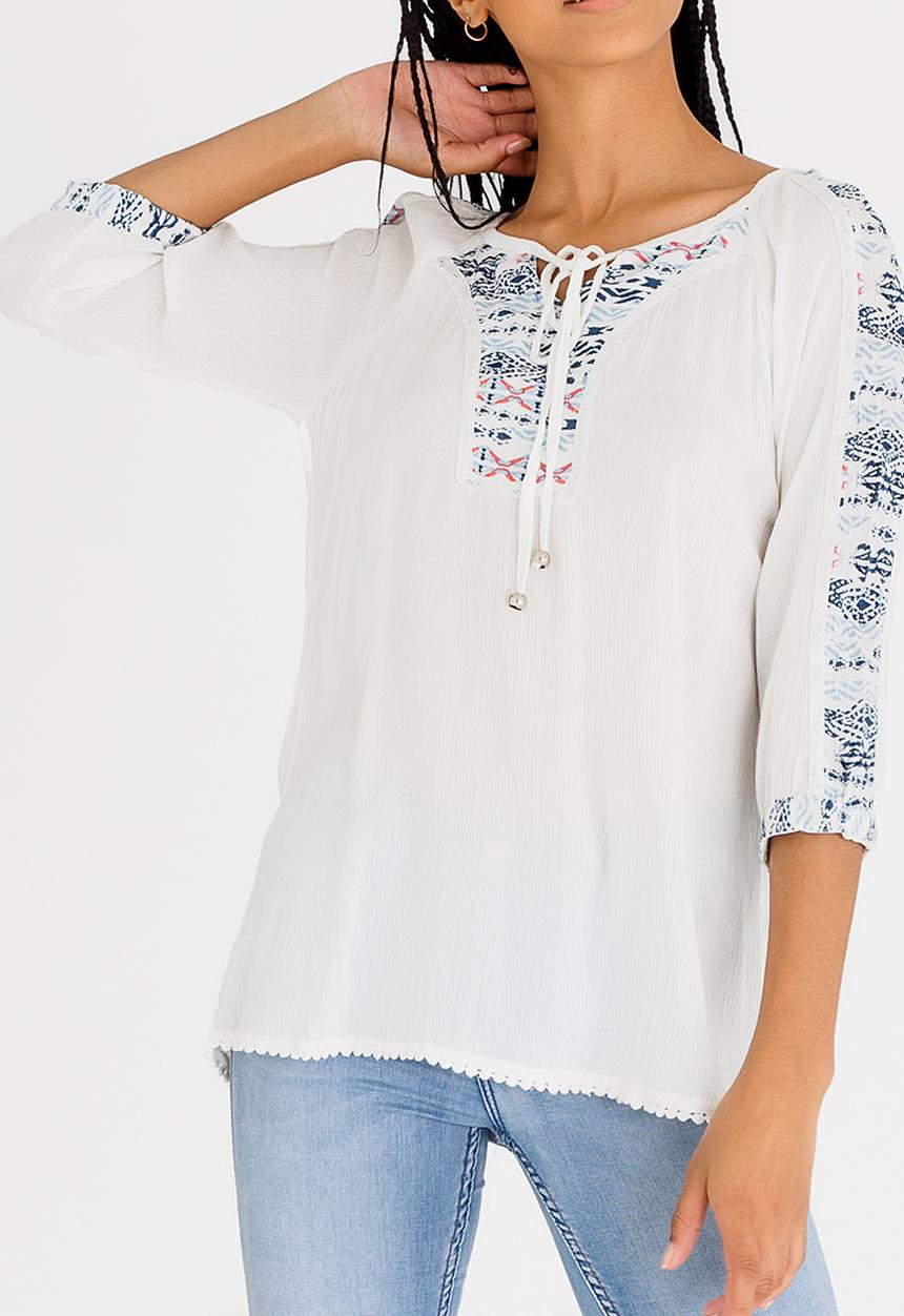 G Couture - Gypsy Smock Top Blue and White