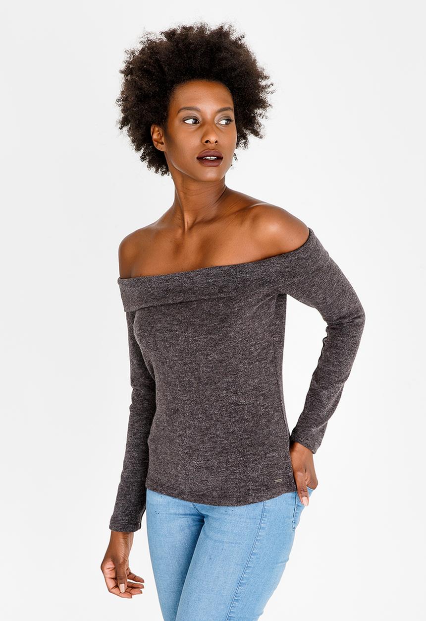 SISSY BOY - Slouchy Bardot Top Charcoal