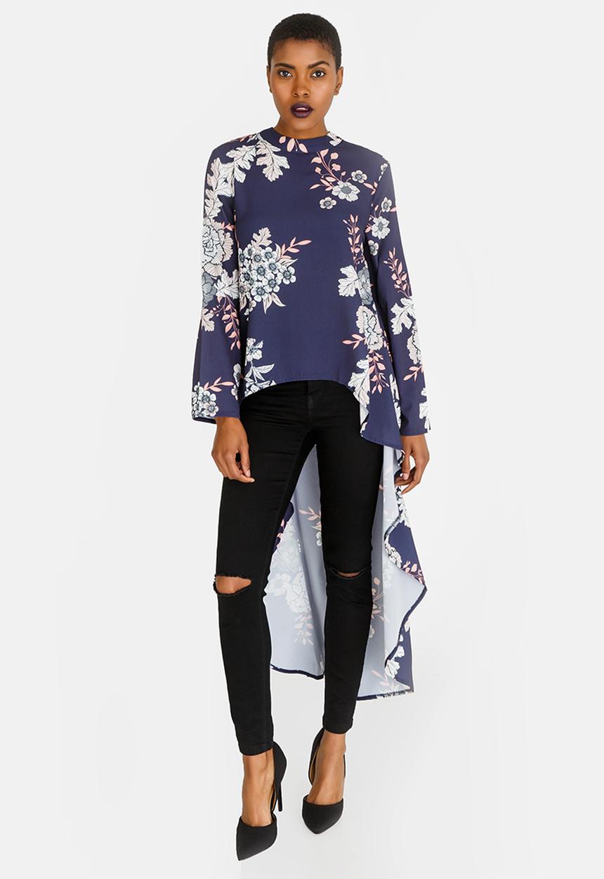 Revenge - Hi-Lo Waterfall Detail Top Navy
