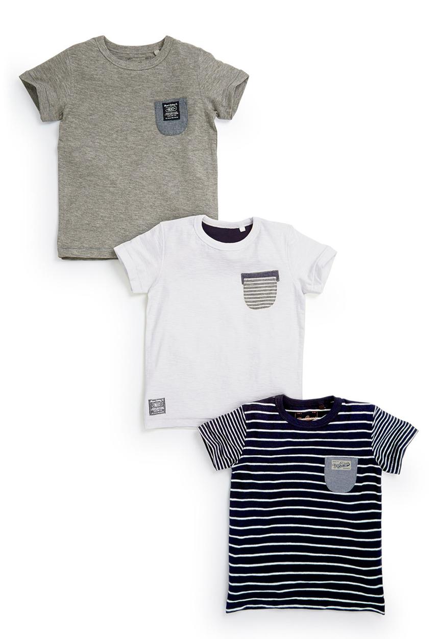 Next - 3-Pack Striped T-Shirts Mid Blue