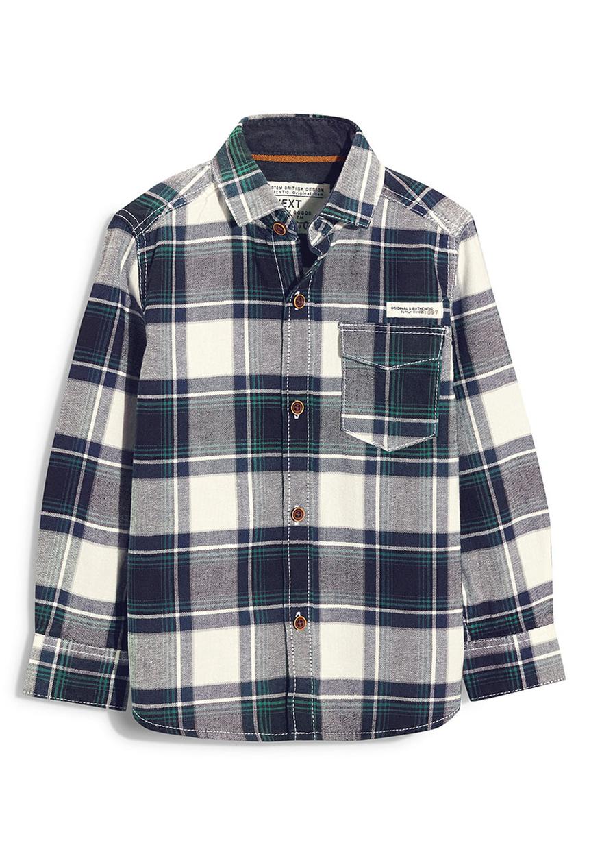 Next - Ecru And Dark Navy Check Shirt Blue and White