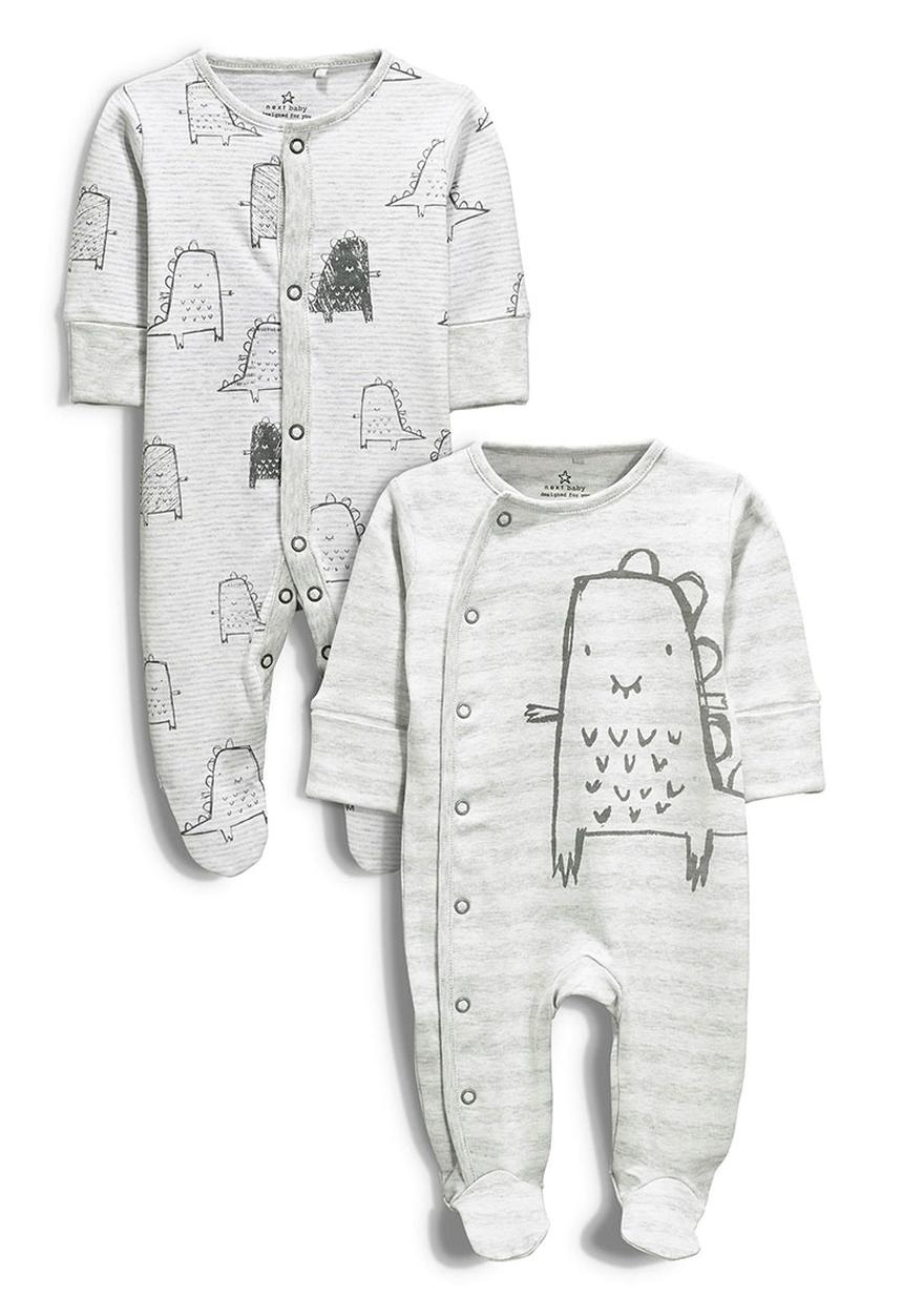 Next - Two Pack Dino Sleepsuits Grey