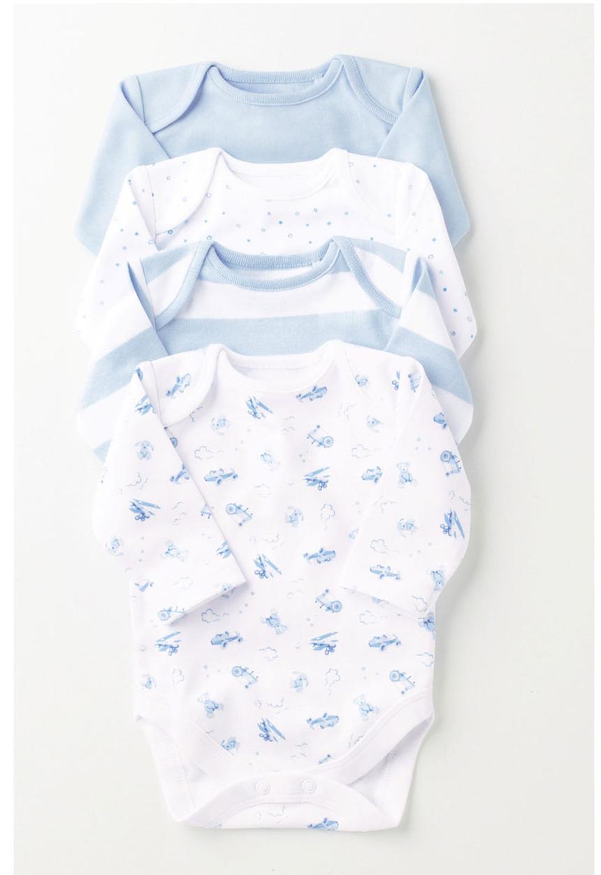 Next - 4-pack Long-sleeve Sleepsuits Blue/White  Blue and White