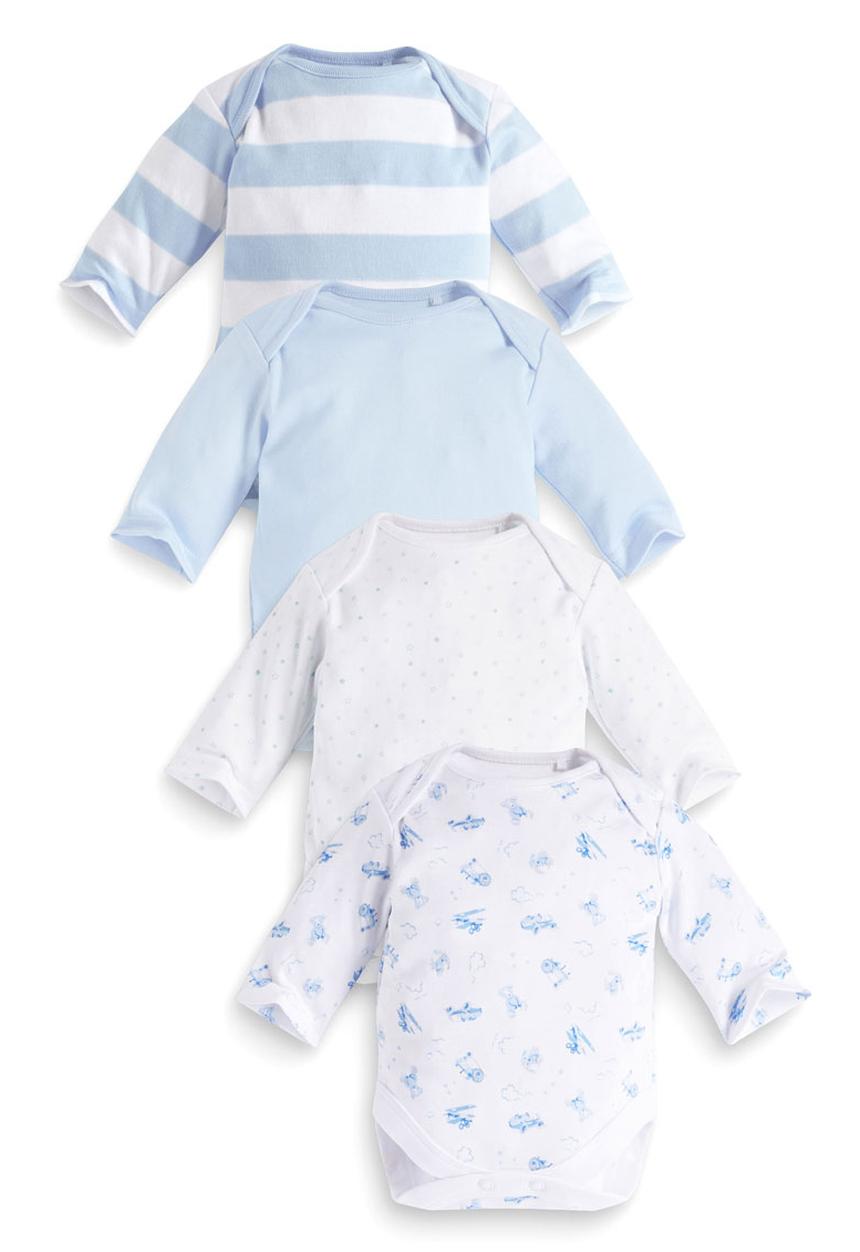 Next - 4-pack Long-sleeve Sleepsuits Blue/White  Blue and White
