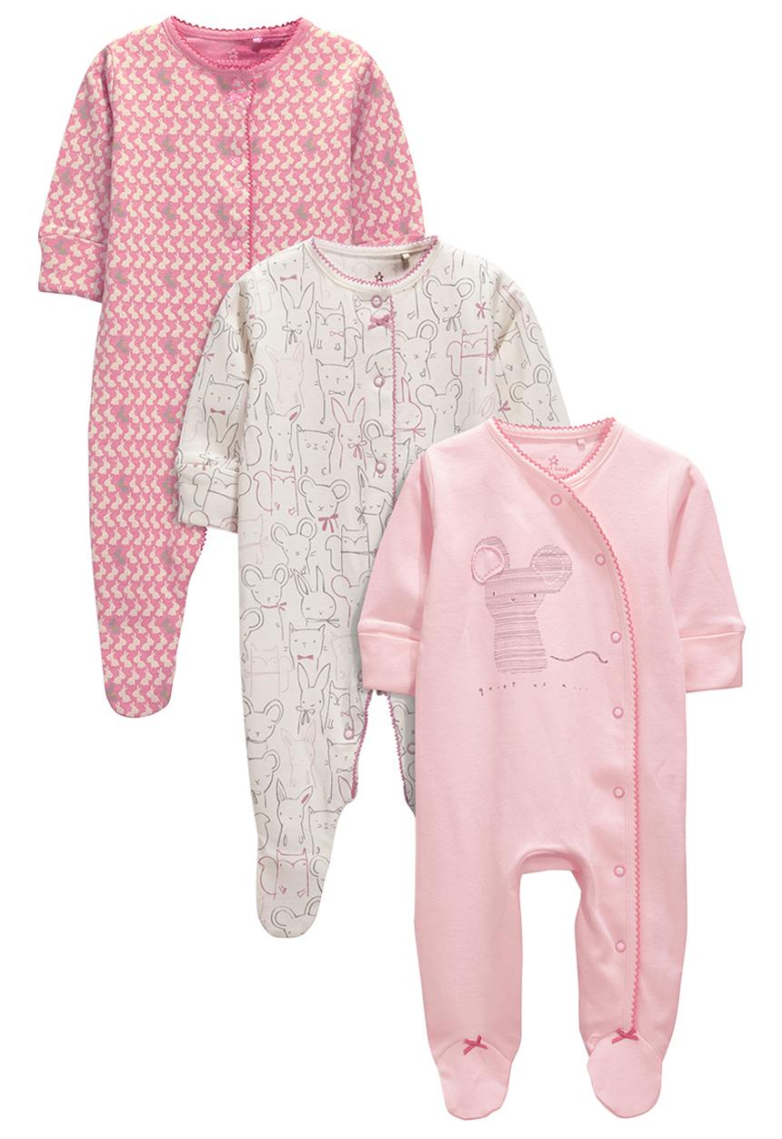 Next - Three Pack Pink Character Sleepsuits Pale Pink