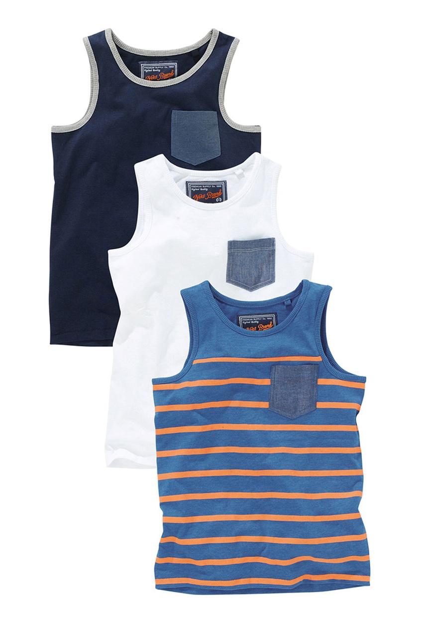 Next - Stripe, White and Navy Vests 3-Pack Multi-colour