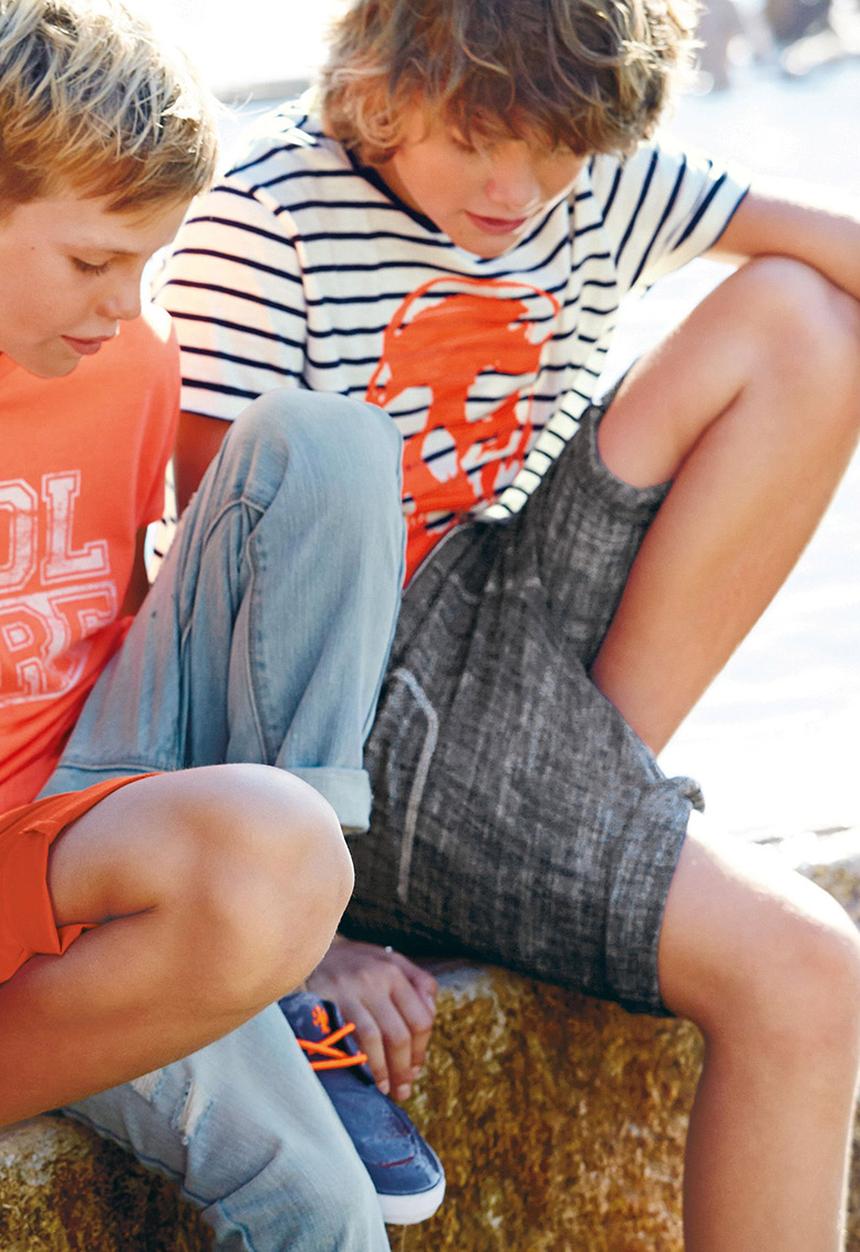 Next - Ecru Stripe Orange Skull T-Shirt Multi-Colour