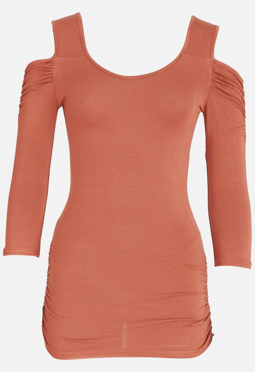 edit - 3/4 Sleeve Cold Shoulder Top Rust