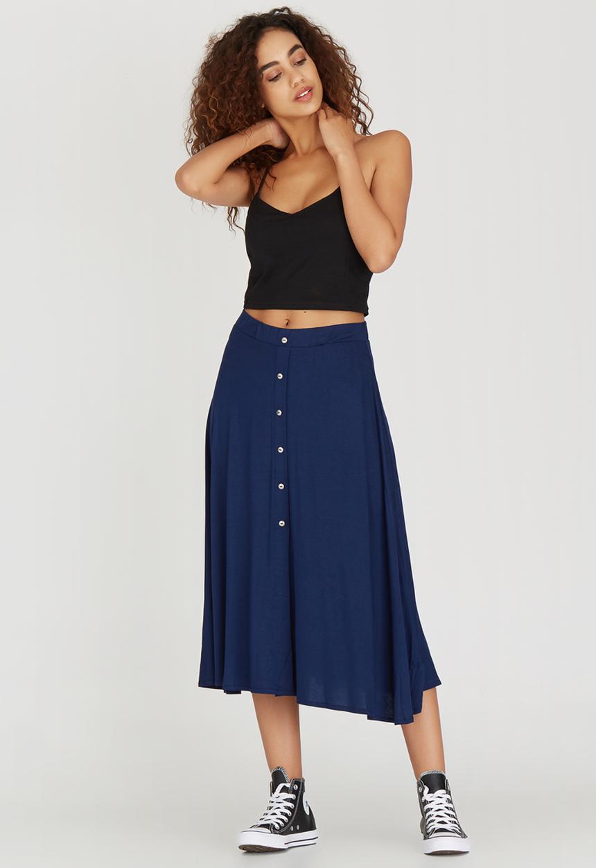 c(inch) - Front Button Midi Skirt Navy