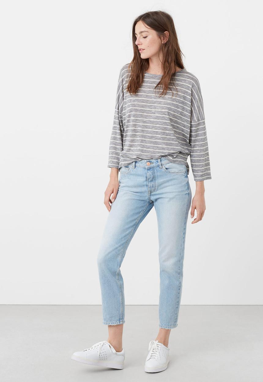 MANGO - Fine-knit T-shirt Grey