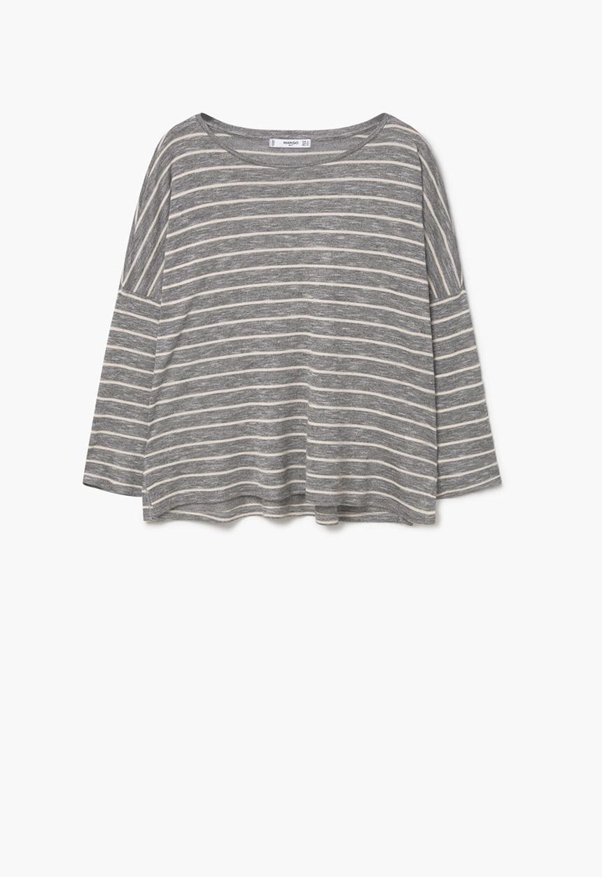 MANGO - Fine-knit T-shirt Grey