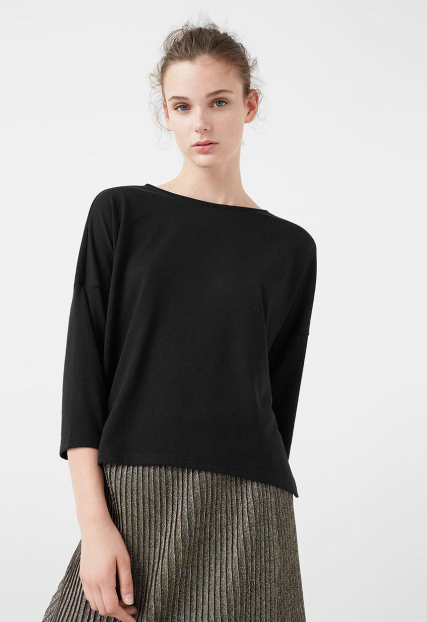 MANGO - Fine-knit T-shirt Black
