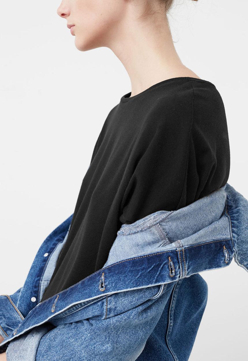 MANGO - Fine-knit T-shirt Black