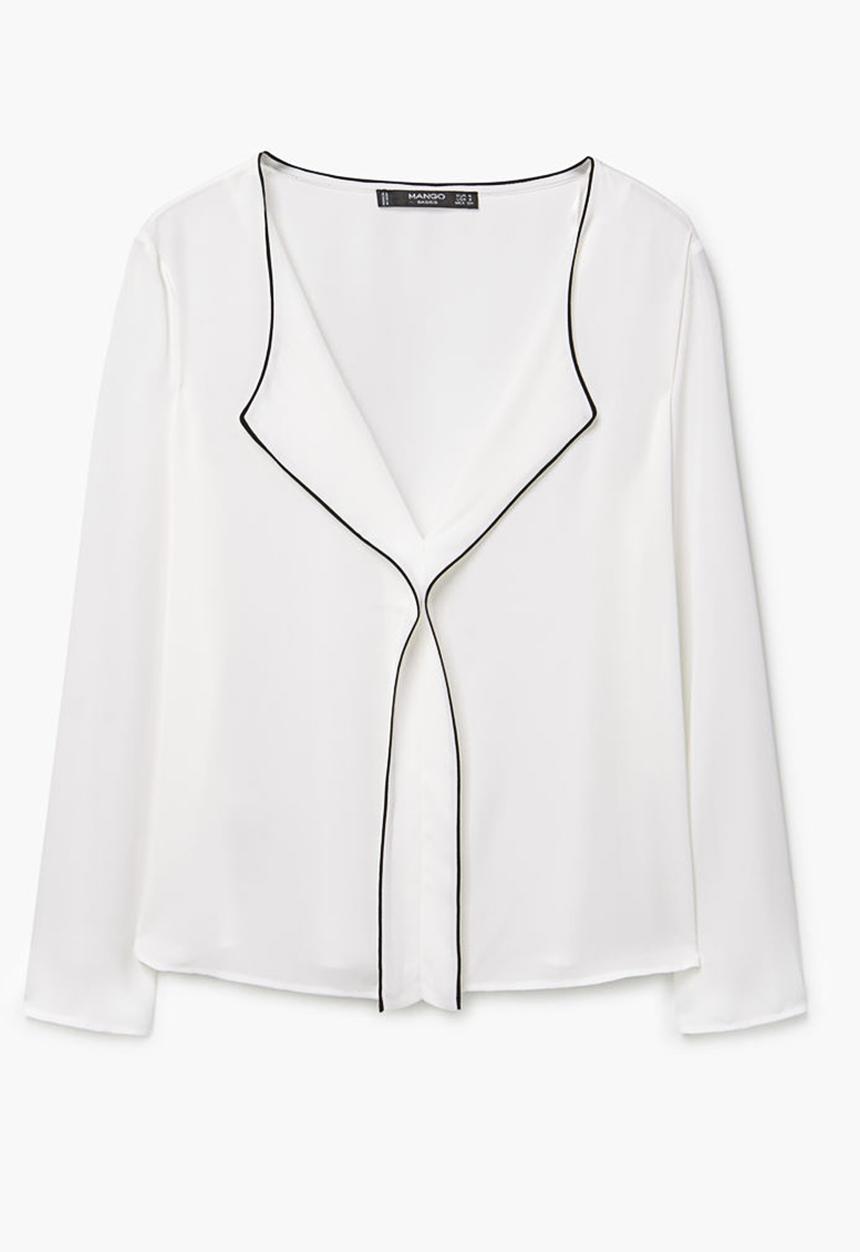 MANGO - Contrast Trim Blouse Black and White