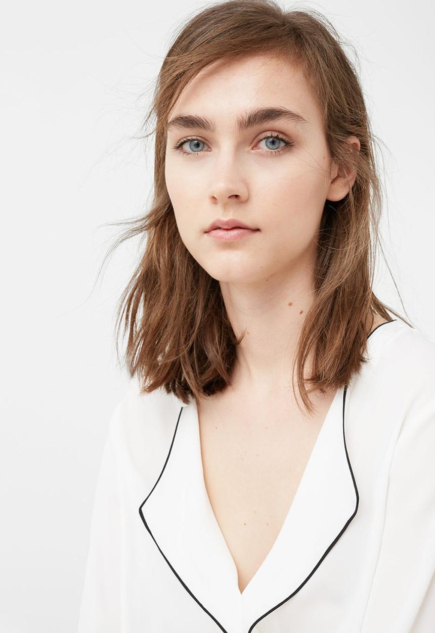 MANGO - Contrast Trim Blouse Black and White