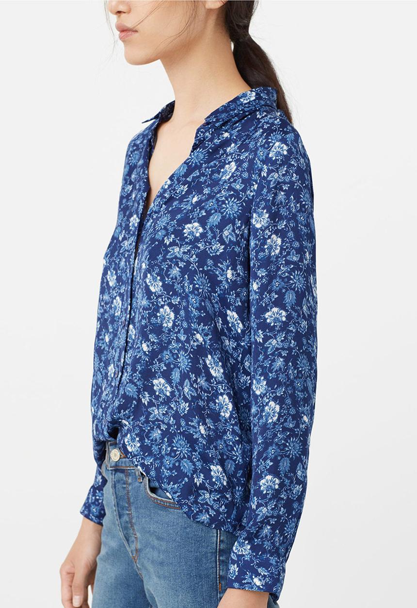 MANGO - Floral Print Shirt Blue
