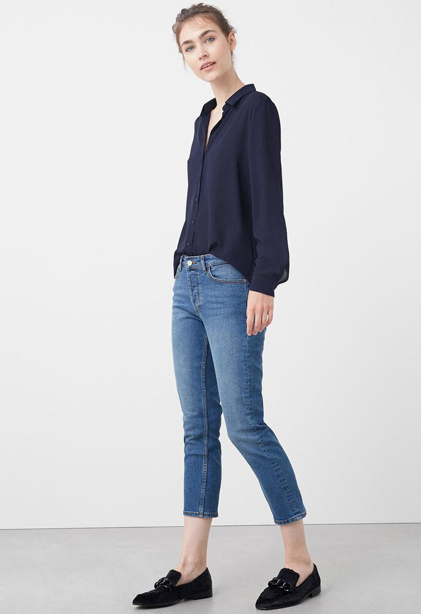 MANGO - Flowy Long Sleeve Shirt Navy