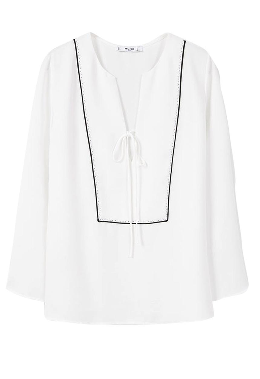 MANGO - Front-tie Detail Blouse Black and White