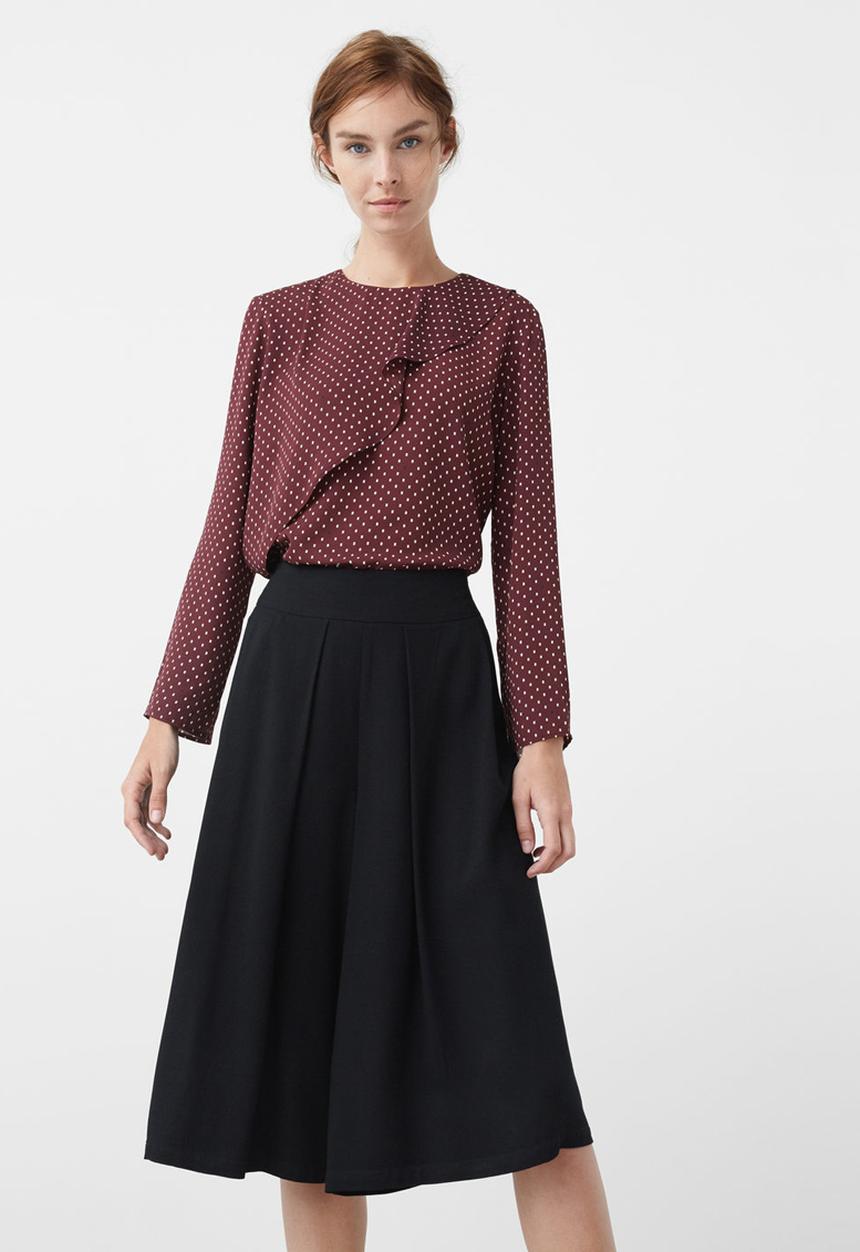 MANGO - Ruffle Detail Blouse Dark Red