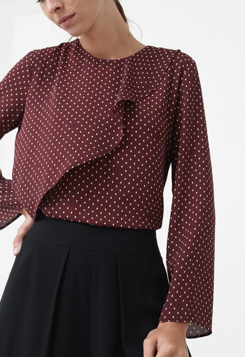 MANGO - Ruffle Detail Blouse Dark Red