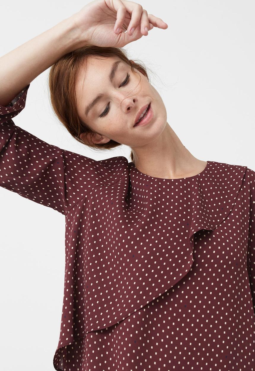 MANGO - Ruffle Detail Blouse Dark Red