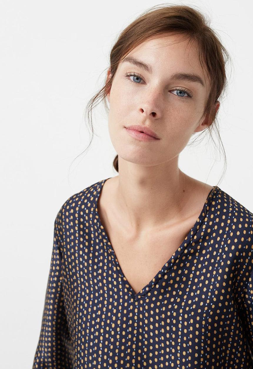MANGO - All-over Print Blouse Navy