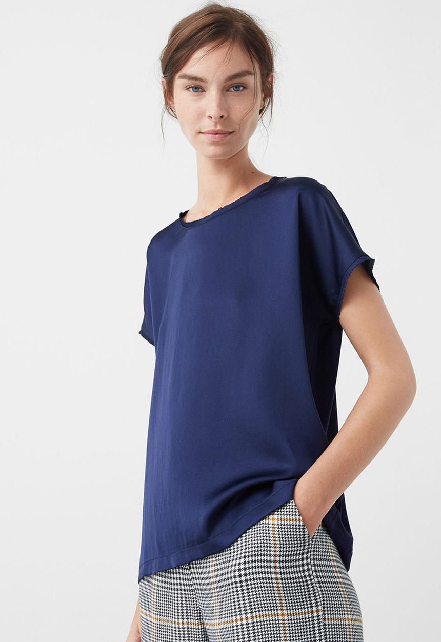 MANGO - Flowy Short Sleeve T-Shirt Navy