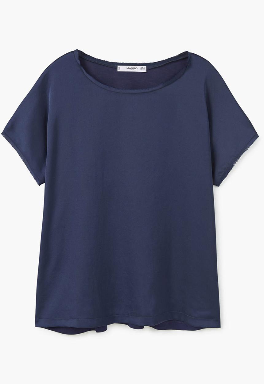 MANGO - Flowy Short Sleeve T-Shirt Navy