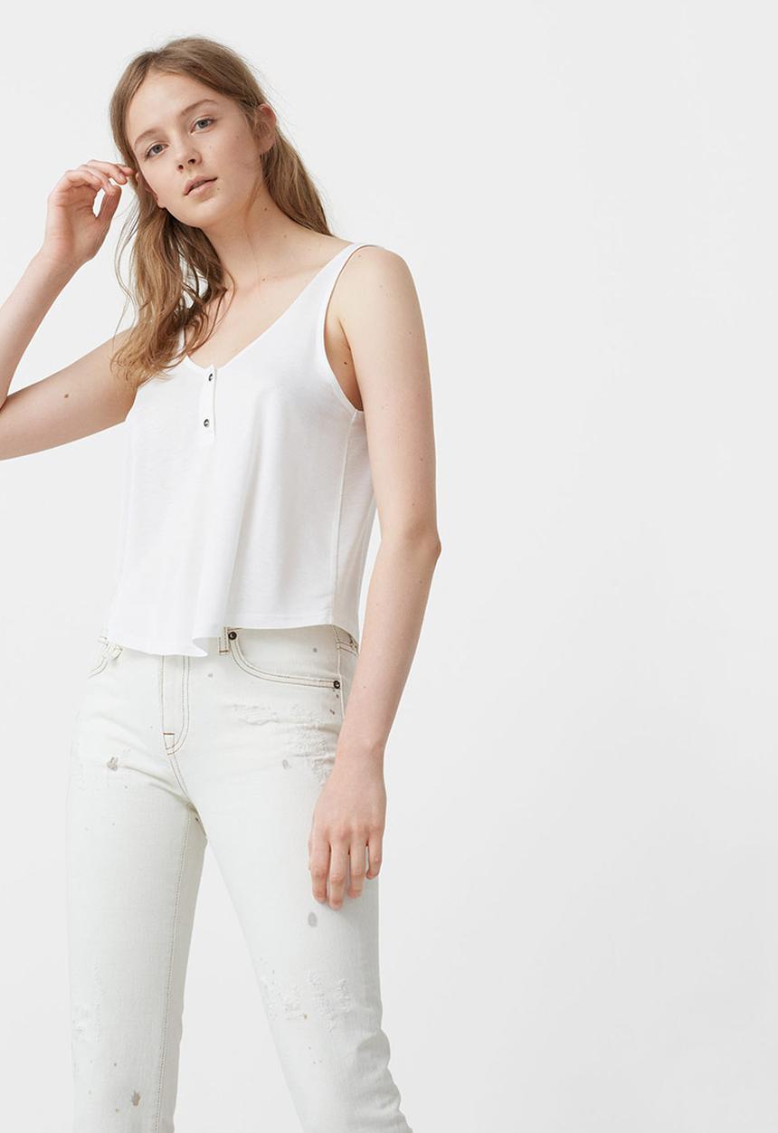 MANGO - Cropped Flecked Top White