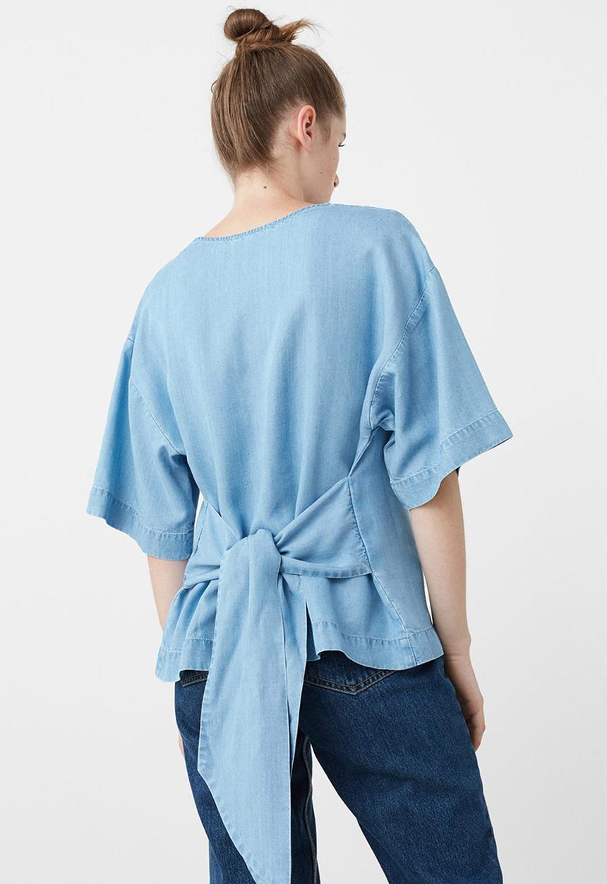 MANGO - Denim Bow Detail Soft Blouse Pale Blue