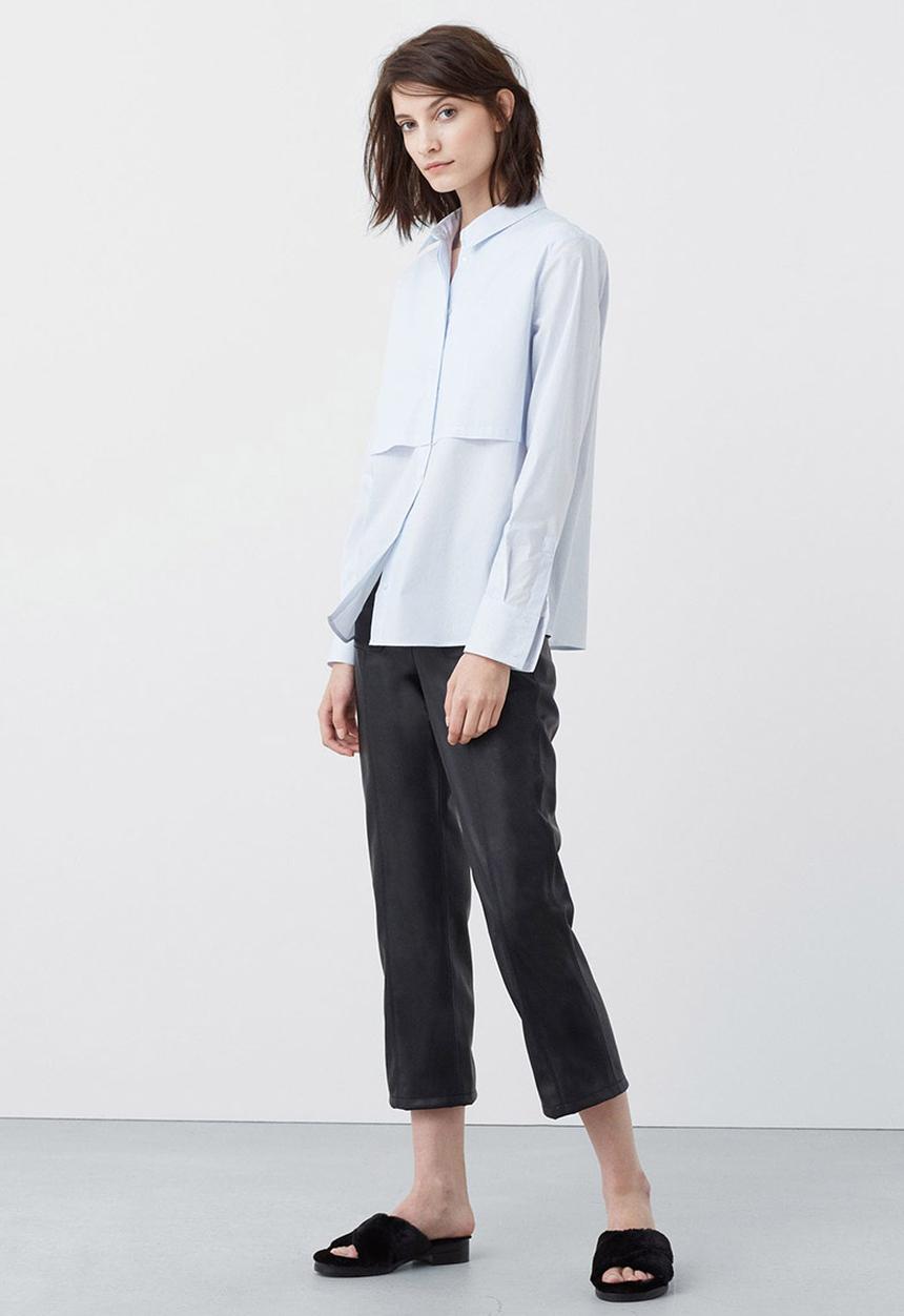 MANGO - Fine Stripe Layered Detail Shirt Blue and White