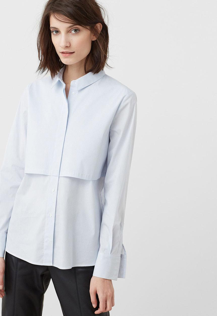 MANGO - Fine Stripe Layered Detail Shirt Blue and White