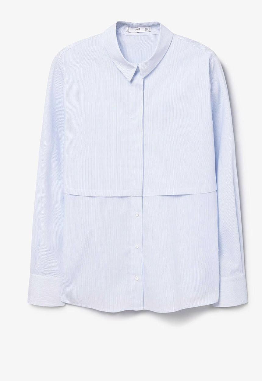 MANGO - Fine Stripe Layered Detail Shirt Blue and White