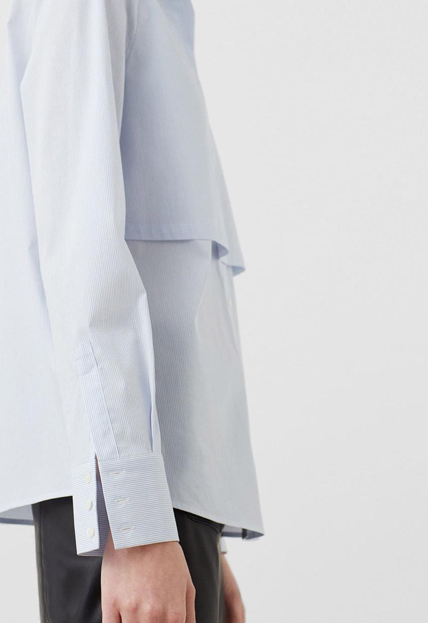 MANGO - Fine Stripe Layered Detail Shirt Blue and White