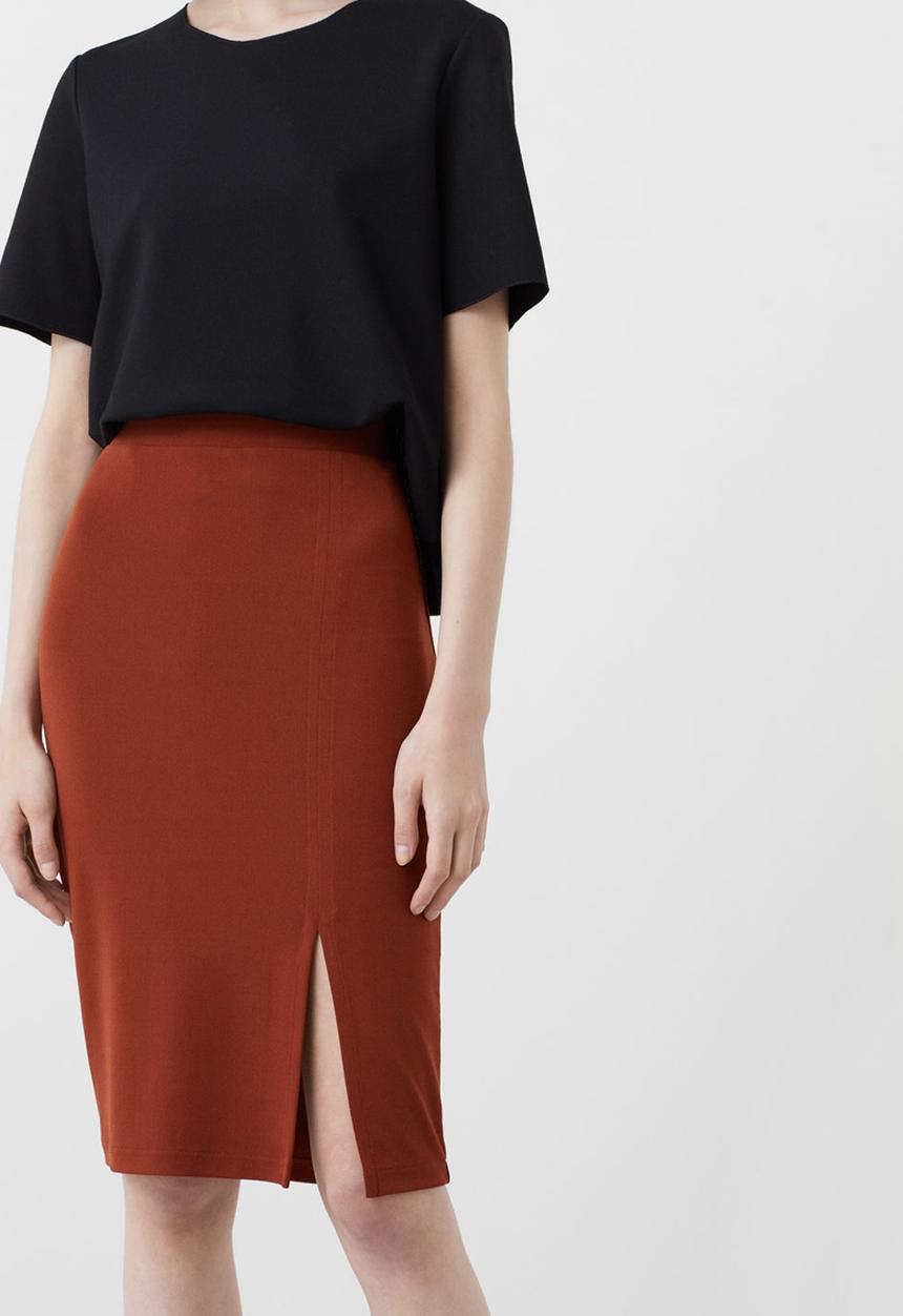 MANGO - Stretchy Pencil Skirt Mid Brown