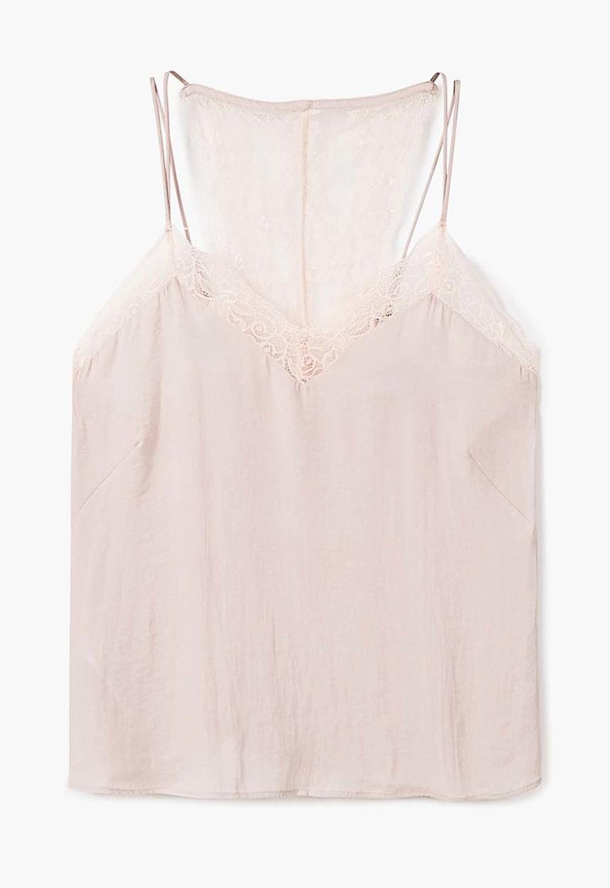 MANGO - Lace Detail Top Pale Pink